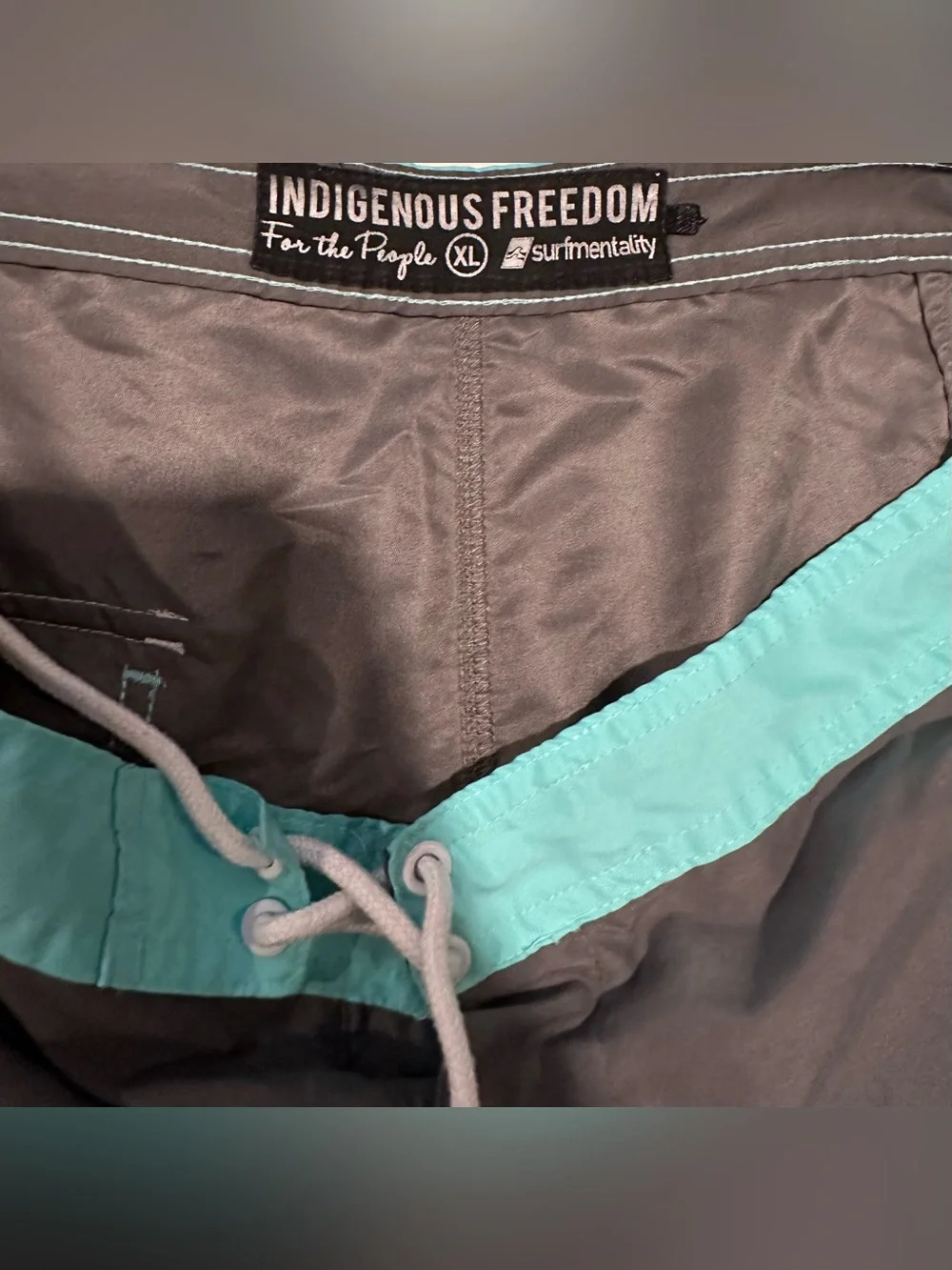 Surfmentality Gray Swim Board Shorts with Teal Waistband Size XL